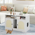 Cat Litter Box Enclosure with Storage and Double Rooms-White