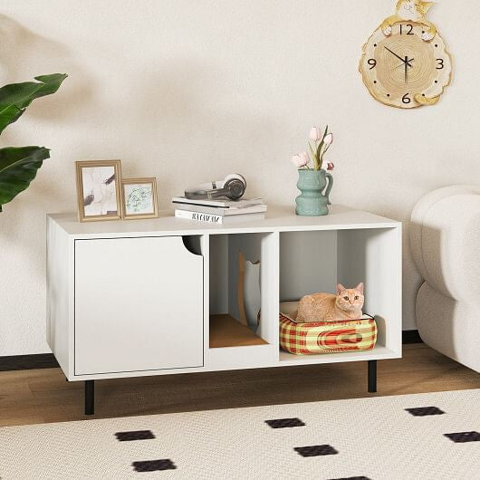 Cat Litter Box Enclosure for 2 Cats Hidden Cat Washroom- White