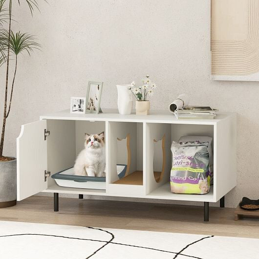 Cat Litter Box Enclosure for 2 Cats Hidden Cat Washroom- White