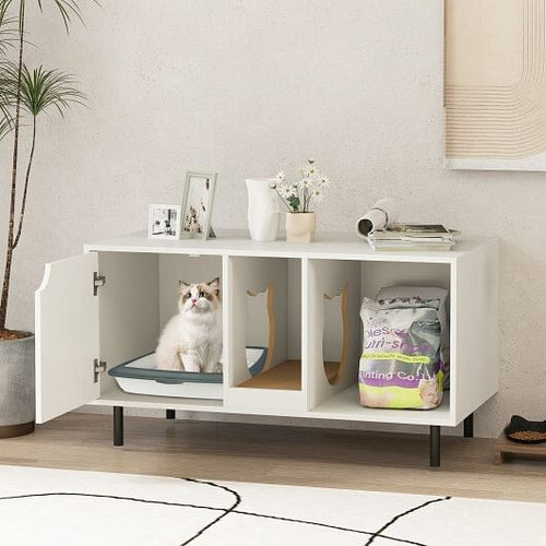 Cat Litter Box Enclosure for 2 Cats Hidden Cat Washroom- White