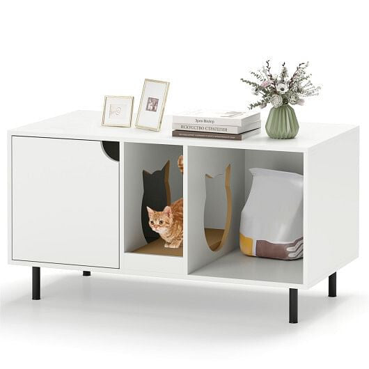 Cat Litter Box Enclosure for 2 Cats Hidden Cat Washroom- White