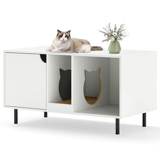 Cat Litter Box Enclosure for 2 Cats Hidden Cat Washroom- White