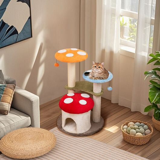 Mushroom Cat Tower with Scratching Posts
