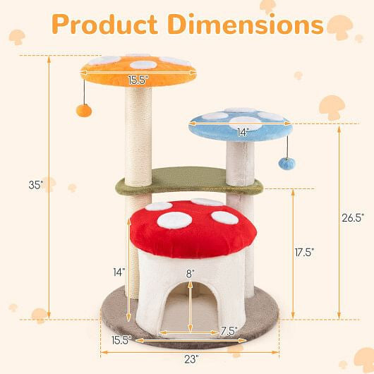 Mushroom Cat Tower with Scratching Posts