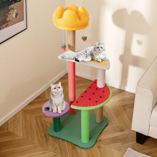 Fruit Cat Tree with Plush Padded Top Perch and Scratching Posts