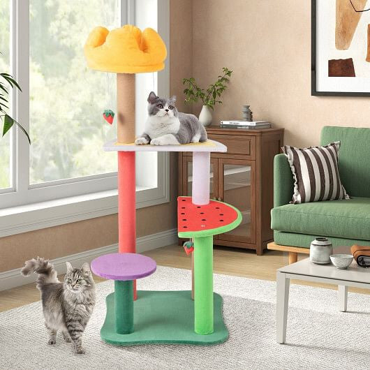 Fruit Cat Tree with Plush Padded Top Perch and Scratching Posts
