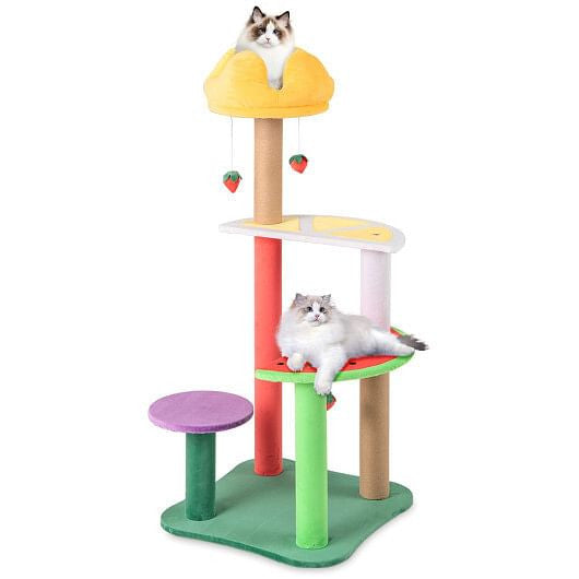 Fruit Cat Tree with Plush Padded Top Perch and Scratching Posts