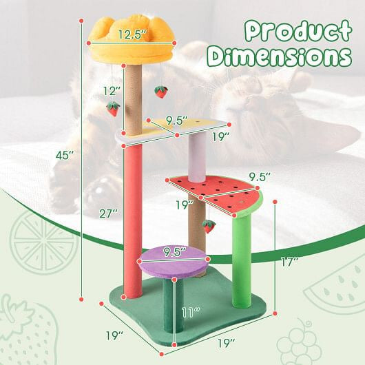 Fruit Cat Tree with Plush Padded Top Perch and Scratching Posts