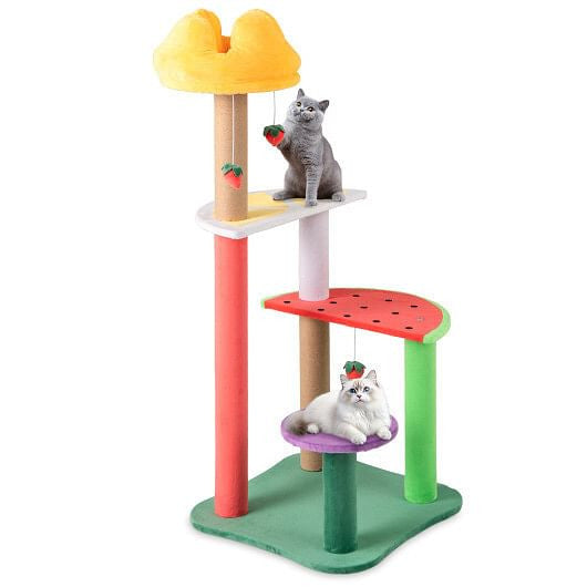 Fruit Cat Tree with Plush Padded Top Perch and Scratching Posts