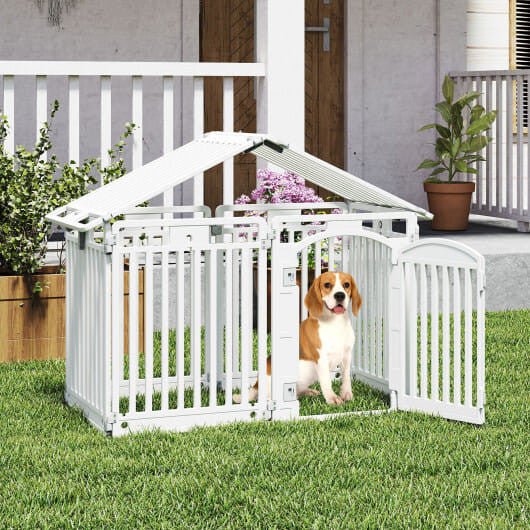 Tall Dog Fence Indoor Outdoor Puppy Pen with Locking Door - White