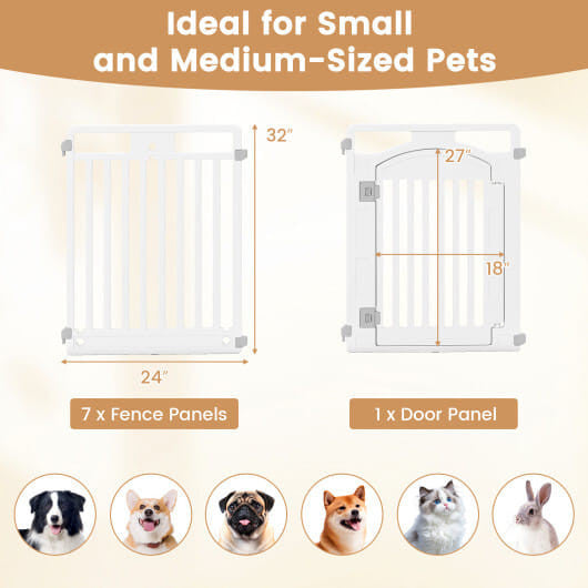 Tall Dog Fence Indoor Outdoor Puppy Pen with Locking Door - White