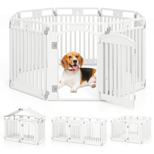 Tall Dog Fence Indoor Outdoor Puppy Pen with Locking Door - White