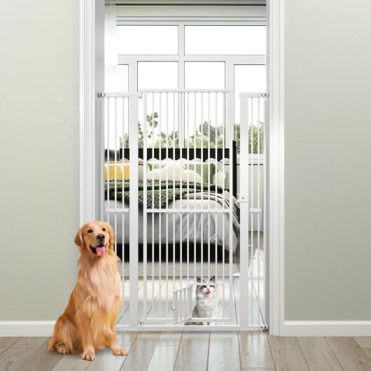 Extra Tall Pet Gate Heavy-Duty Metal Cat Gate with Wide Opening-White