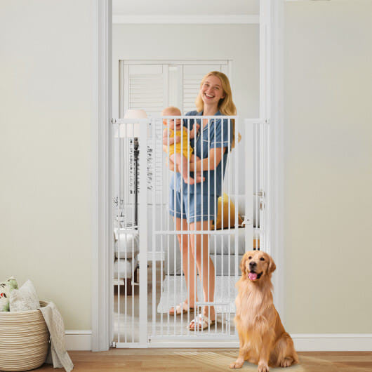 Extra Tall Pet Gate Heavy-Duty Metal Cat Gate with Wide Opening-White
