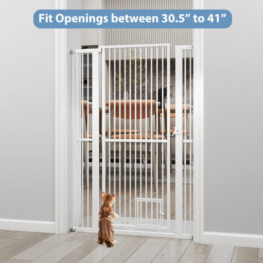 Extra Tall Pet Gate Heavy-Duty Metal Cat Gate with Wide Opening-White